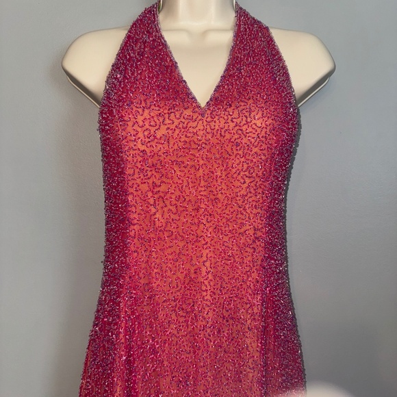 Vintage Je Matadi by Sean Mehta Silk Fully Beaded Gown Halter Maxi Size Medium - Picture 2 of 13